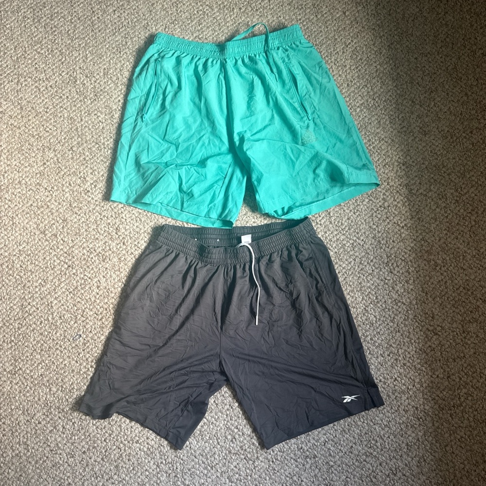 Men's Adidas Teal and Reebok Gray Athletic Shorts